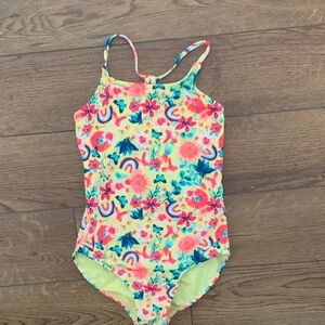 Cat & Jack size L 10/12 Colorful Floral Kids Swimsuit bathing suit NWOT